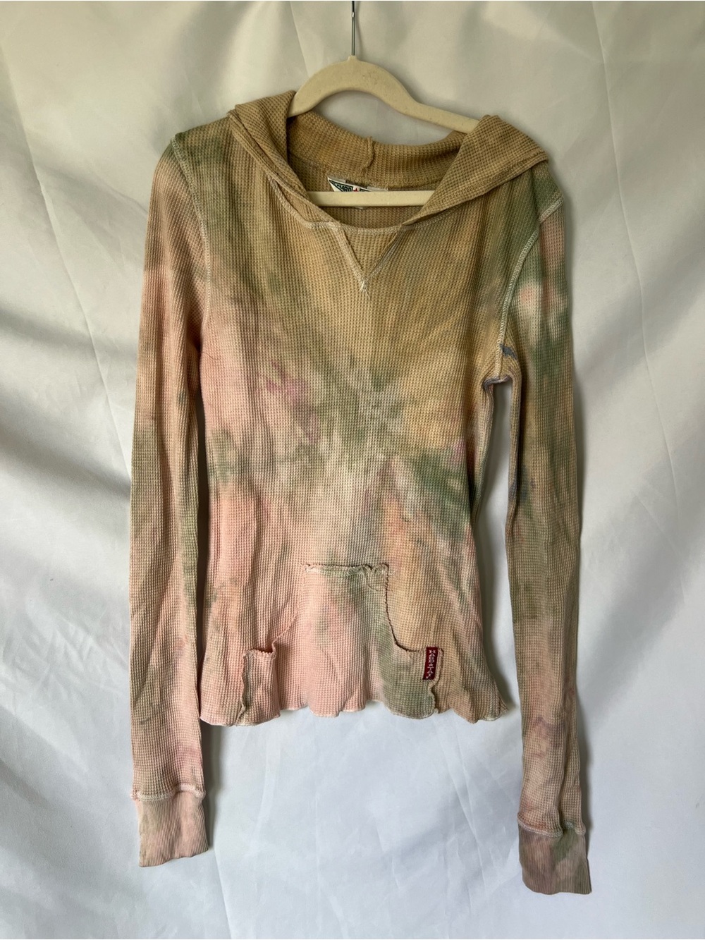 NWOT Womens HARD TAIL Pastel TieDye Waffle Knit Lightweight Hoodie